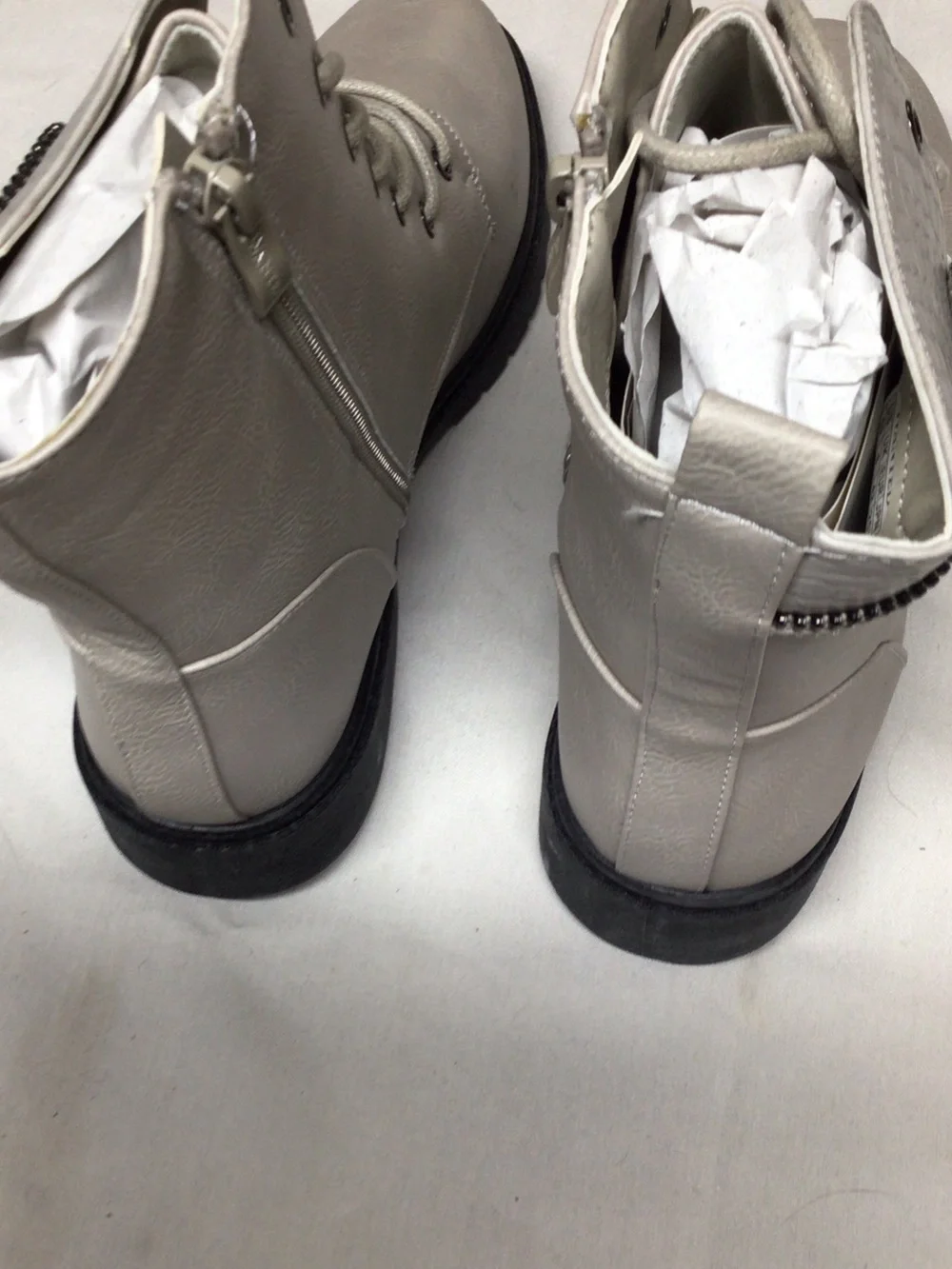 Wanted Light Gray Lace-Up Chukka Boots with Side Zipper